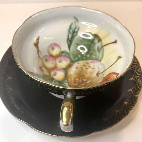 Vintage Teacup Black Nippon Yoko Boeki Japan, Gold Handpainted Lusterware Tea - Picture 13 of 13